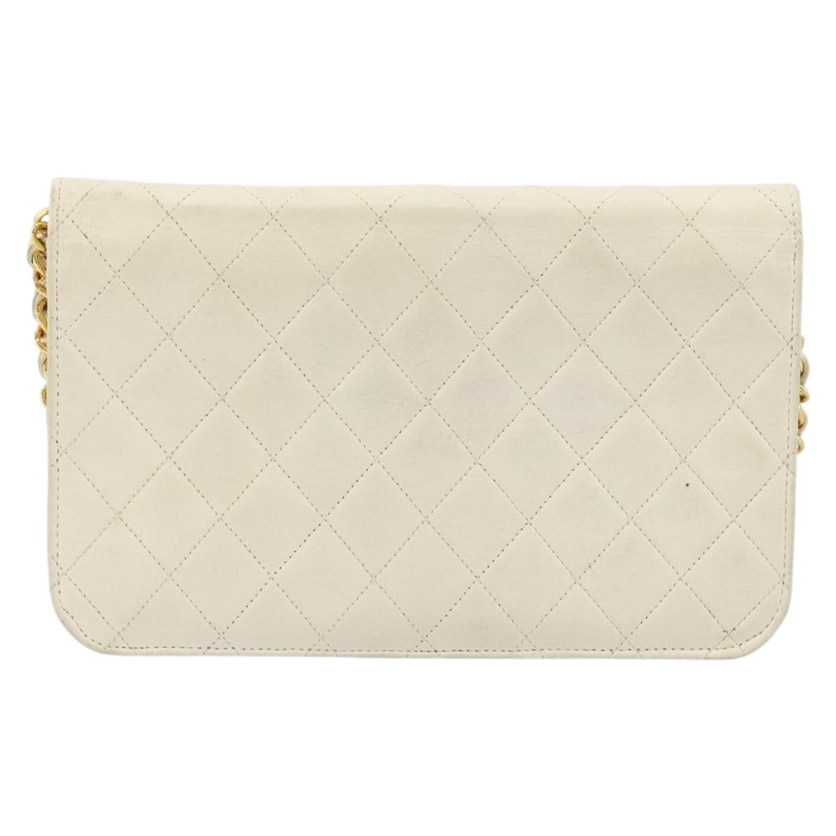 CHANEL Matelasse Chain Shoulder Bag Lamb Skin White Gold CC Auth BA12264