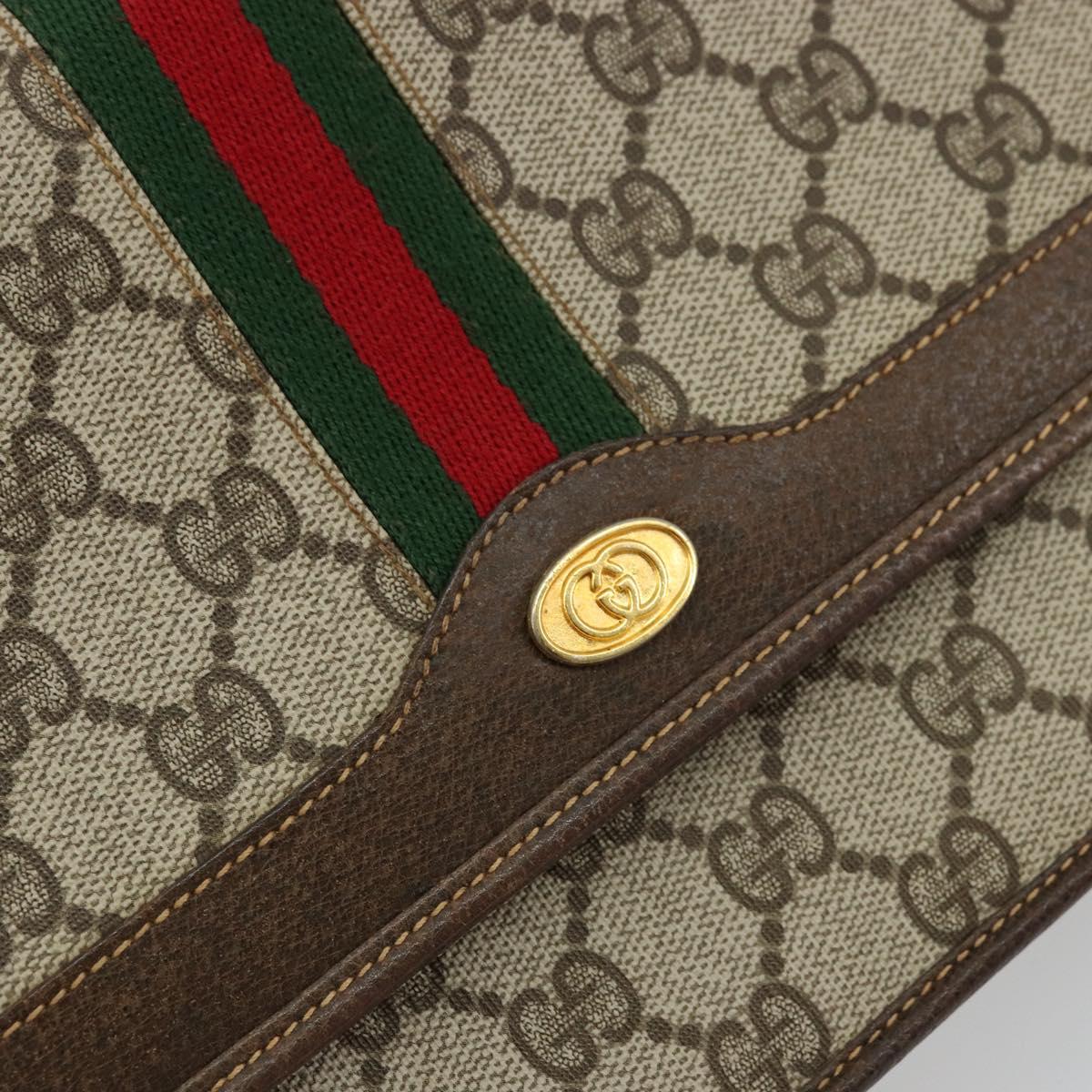 GUCCI GG Supreme Web Sherry Line Shoulder Bag PVC Beige Gold Auth BA12265