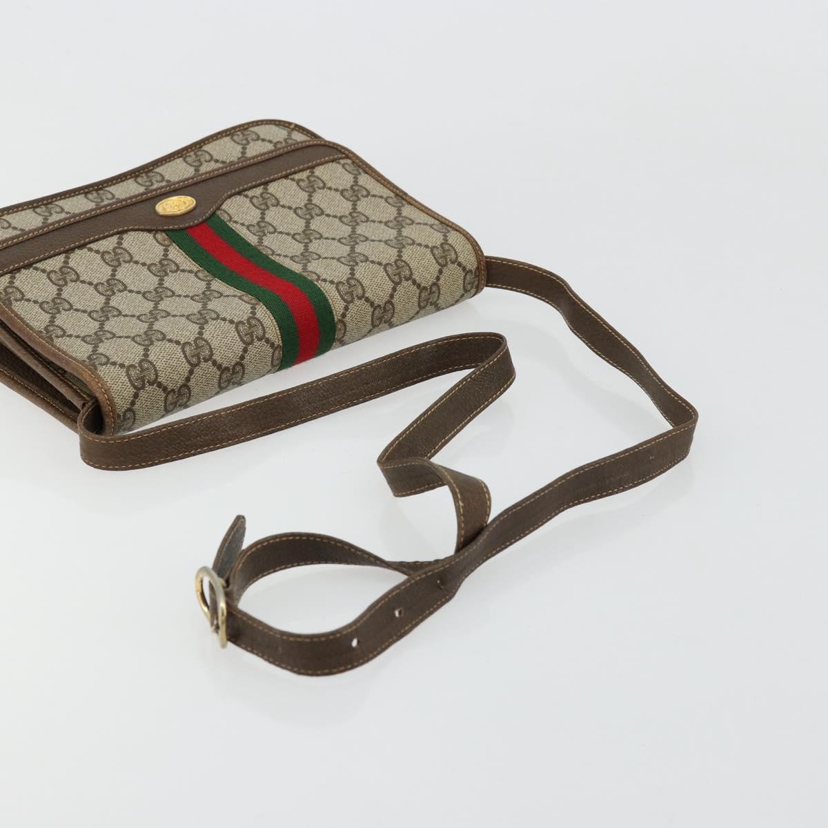 GUCCI GG Supreme Web Sherry Line Shoulder Bag PVC Beige Gold Auth BA12265