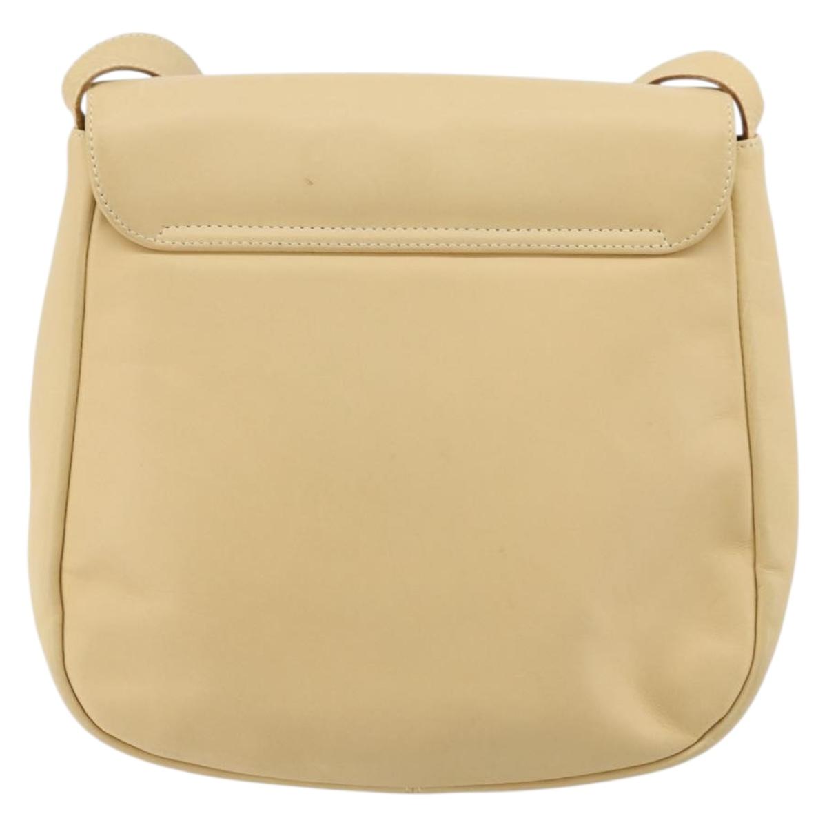 Salvatore Ferragamo Gancini Shoulder Bag Leather Ivory Silver Auth BA12266