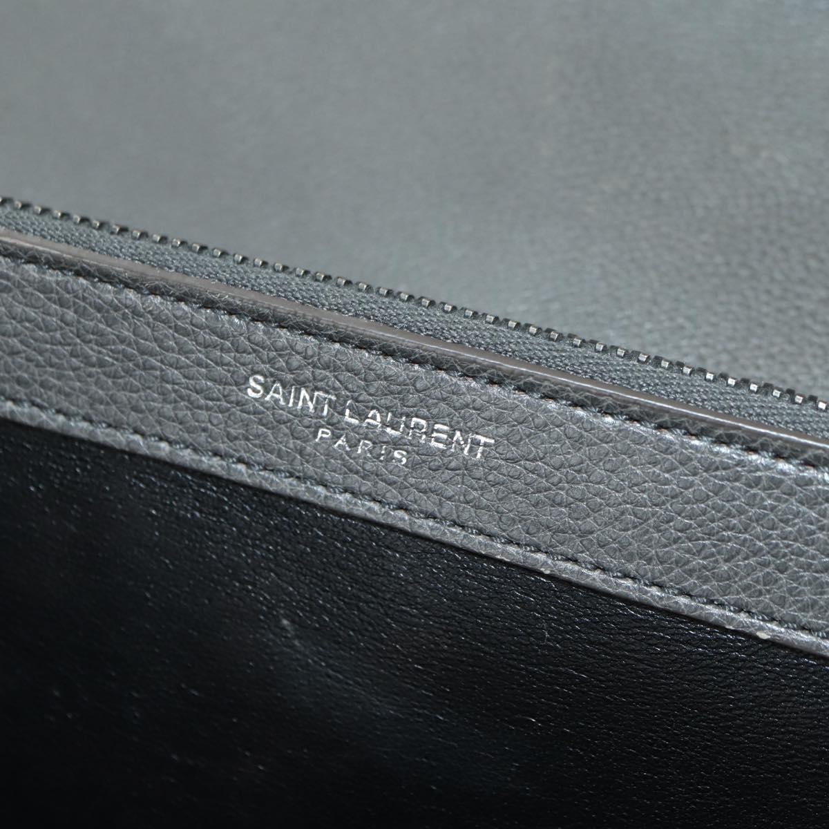 SAINT LAURENT Chain Shoulder Bag Leather Gray Silver Auth BA12267SAV
