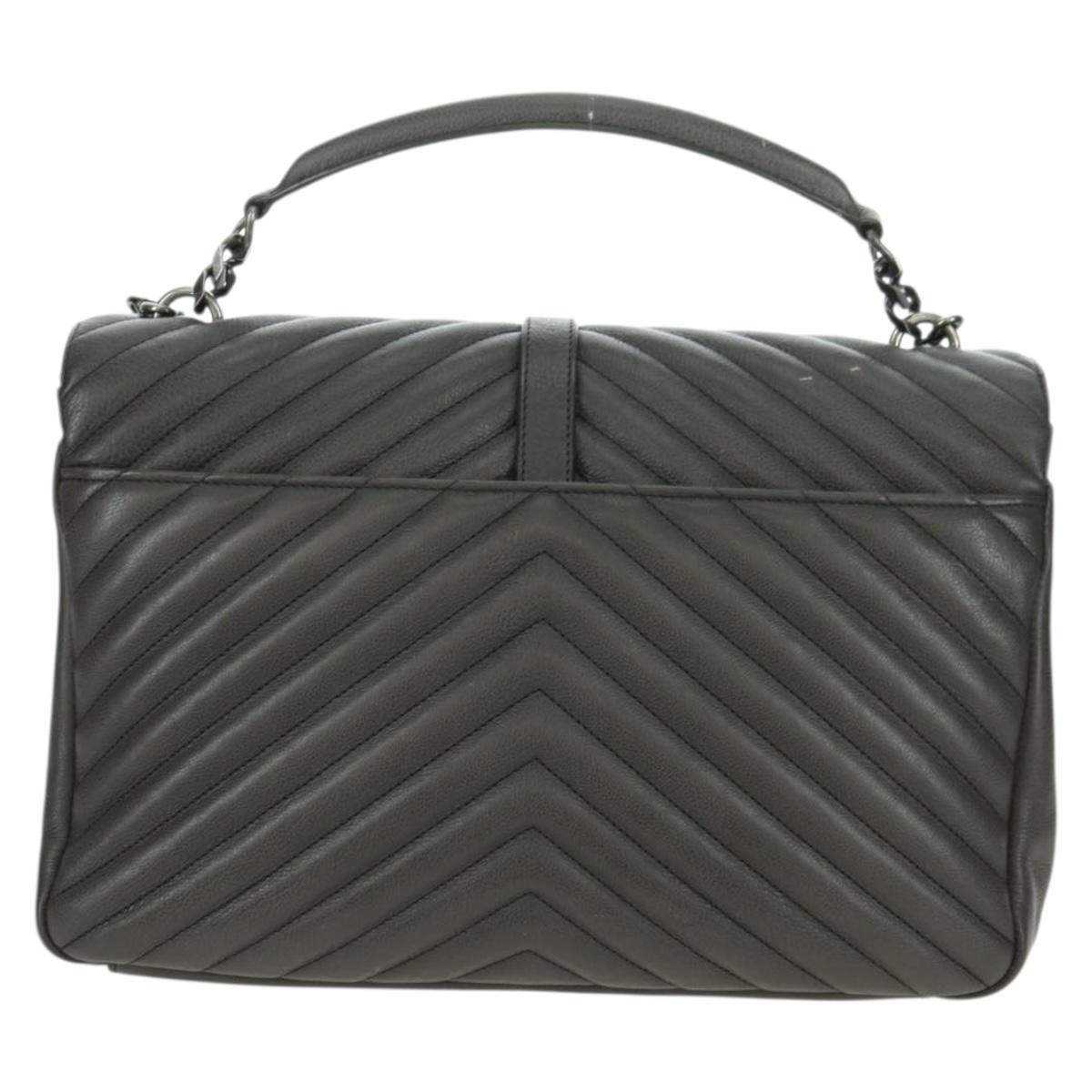 SAINT LAURENT Chain Shoulder Bag Leather Gray Silver Auth BA12267SAV