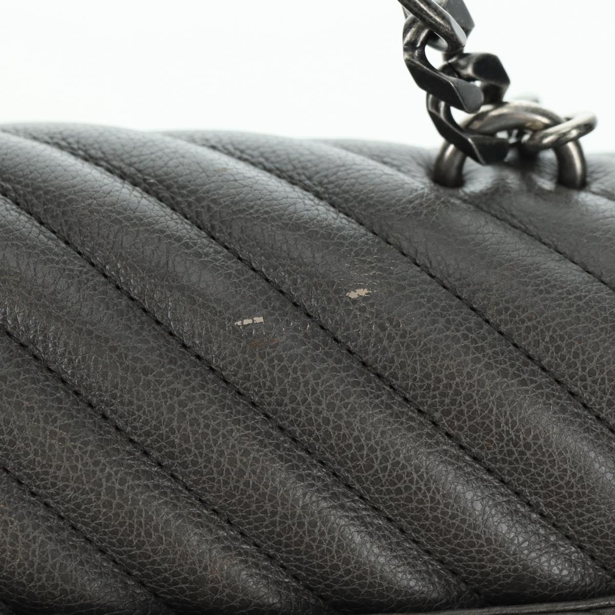 SAINT LAURENT Chain Shoulder Bag Leather Gray Silver Auth BA12267SAV