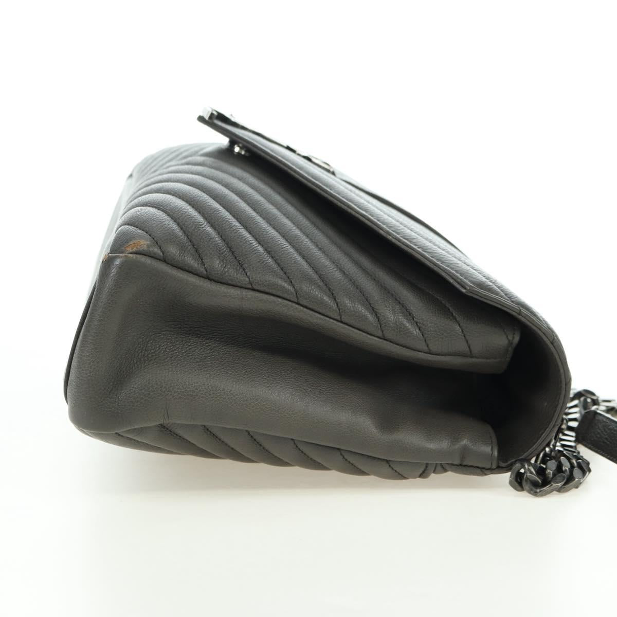 SAINT LAURENT Chain Shoulder Bag Leather Gray Silver Auth BA12267SAV