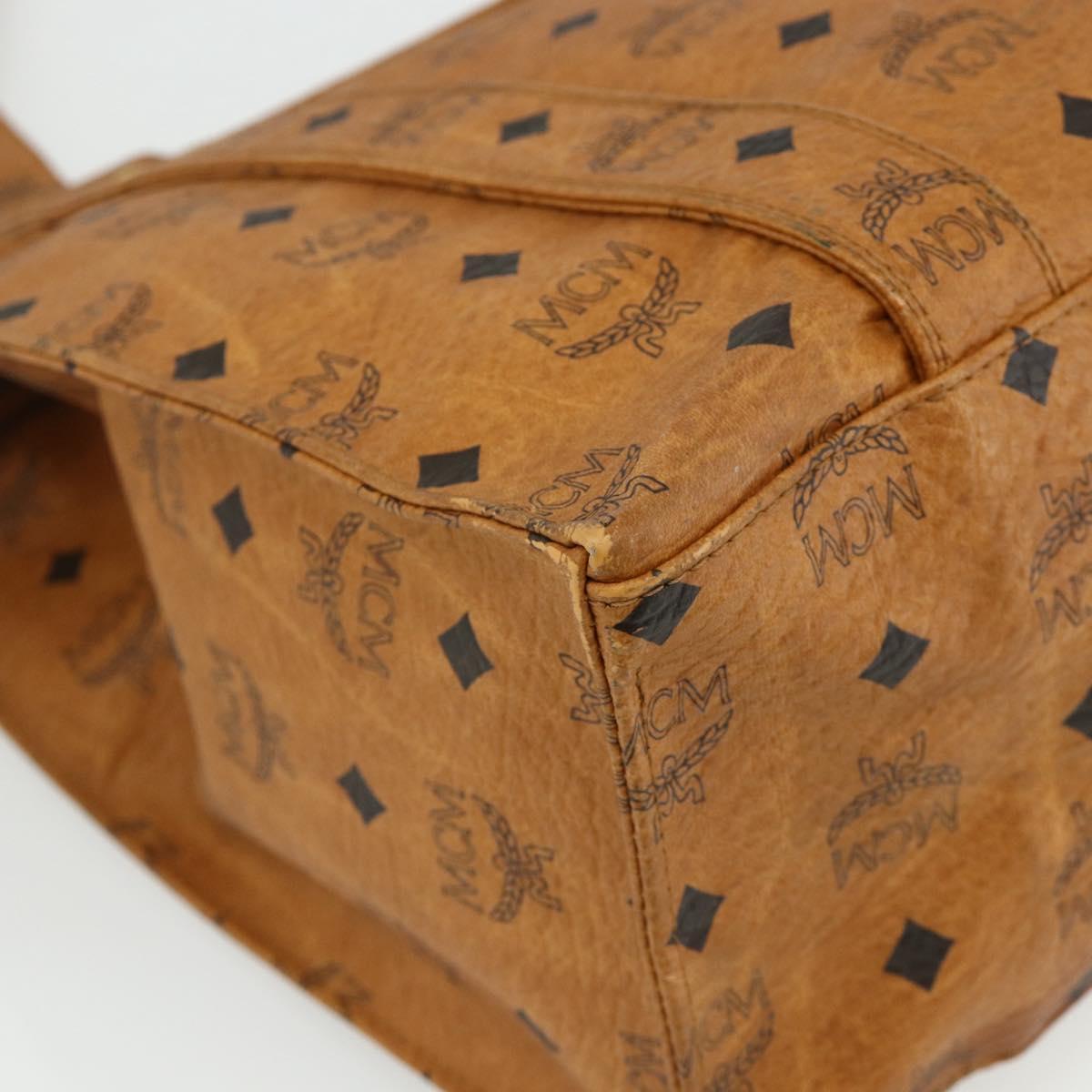 MCM Vicetos Logogram Tote Bag PVC Leather Brown Gold Auth BA12272