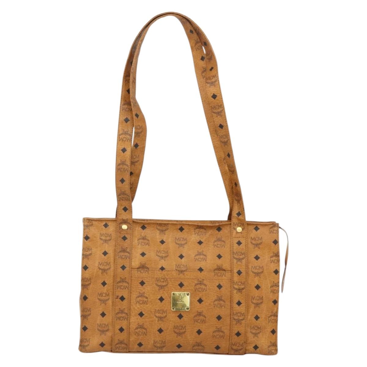 MCM Vicetos Logogram Tote Bag PVC Leather Brown Gold Auth BA12272