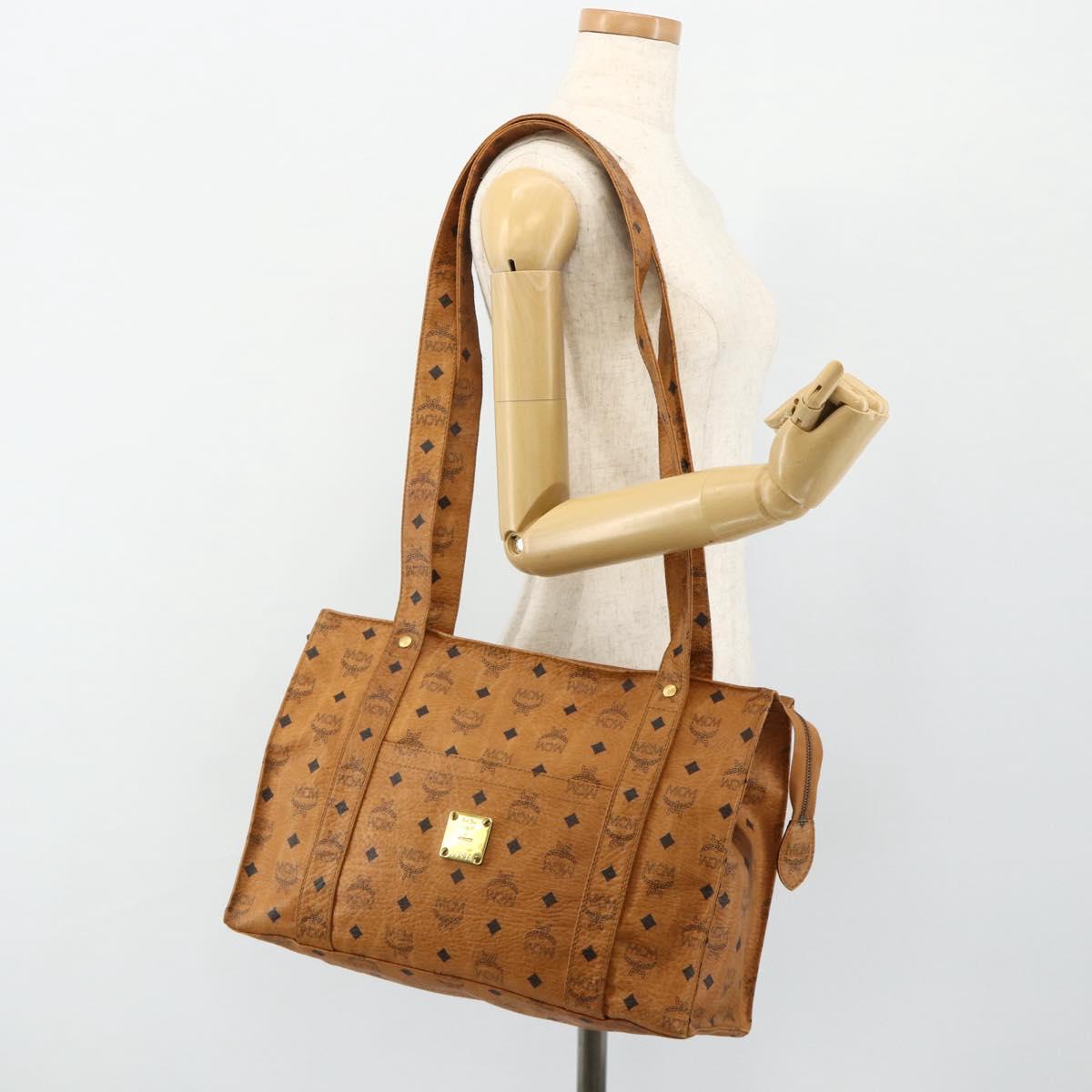 MCM Vicetos Logogram Tote Bag PVC Leather Brown Gold Auth BA12272
