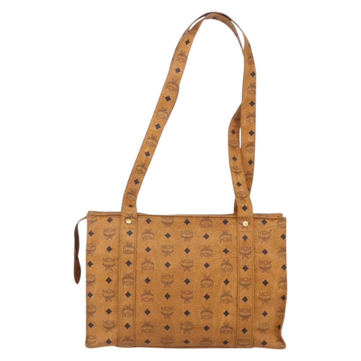 MCM Vicetos Logogram Tote Bag PVC Leather Brown Gold Auth BA12272