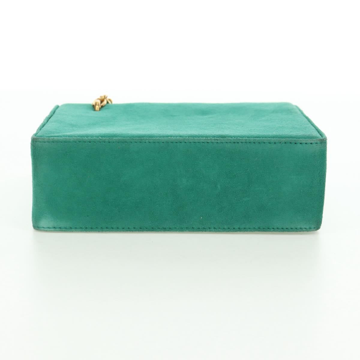 Christian Dior Chain Shoulder Bag Suede Green Gold Auth BA12278V