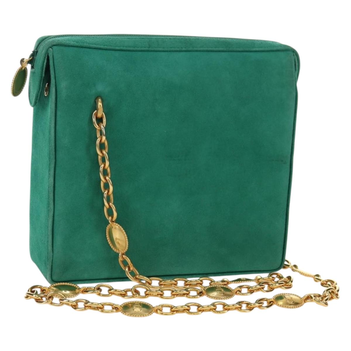 Christian Dior Chain Shoulder Bag Suede Green Gold Auth BA12278V