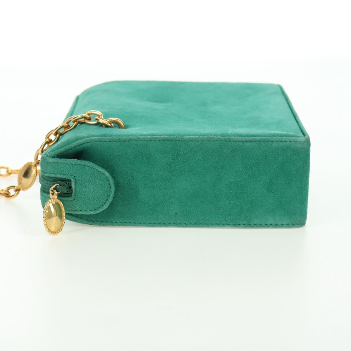 Christian Dior Chain Shoulder Bag Suede Green Gold Auth BA12278V