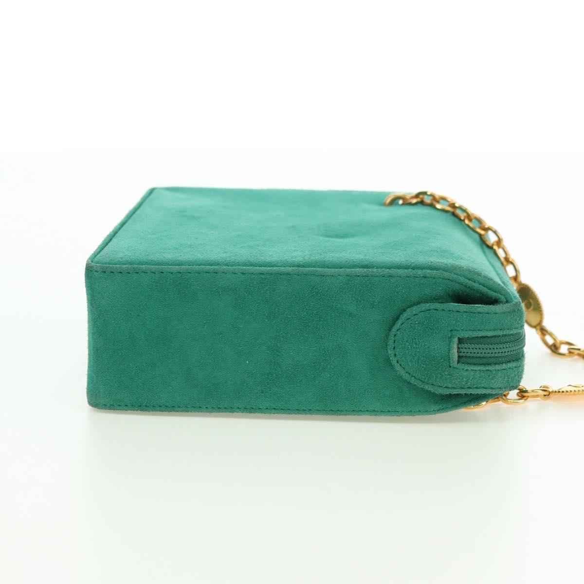 Christian Dior Chain Shoulder Bag Suede Green Gold Auth BA12278V