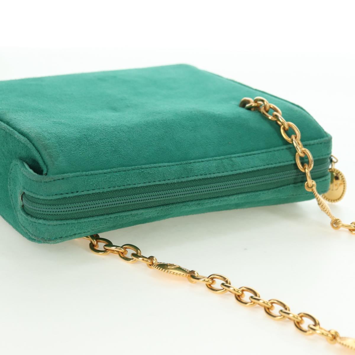 Christian Dior Chain Shoulder Bag Suede Green Gold Auth BA12278V