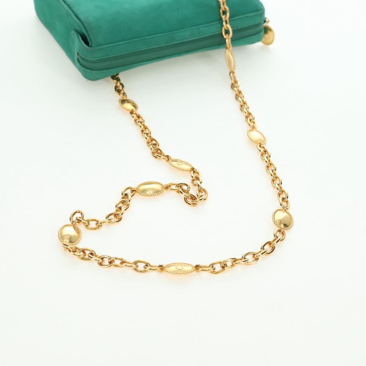 Christian Dior Chain Shoulder Bag Suede Green Gold Auth BA12278V