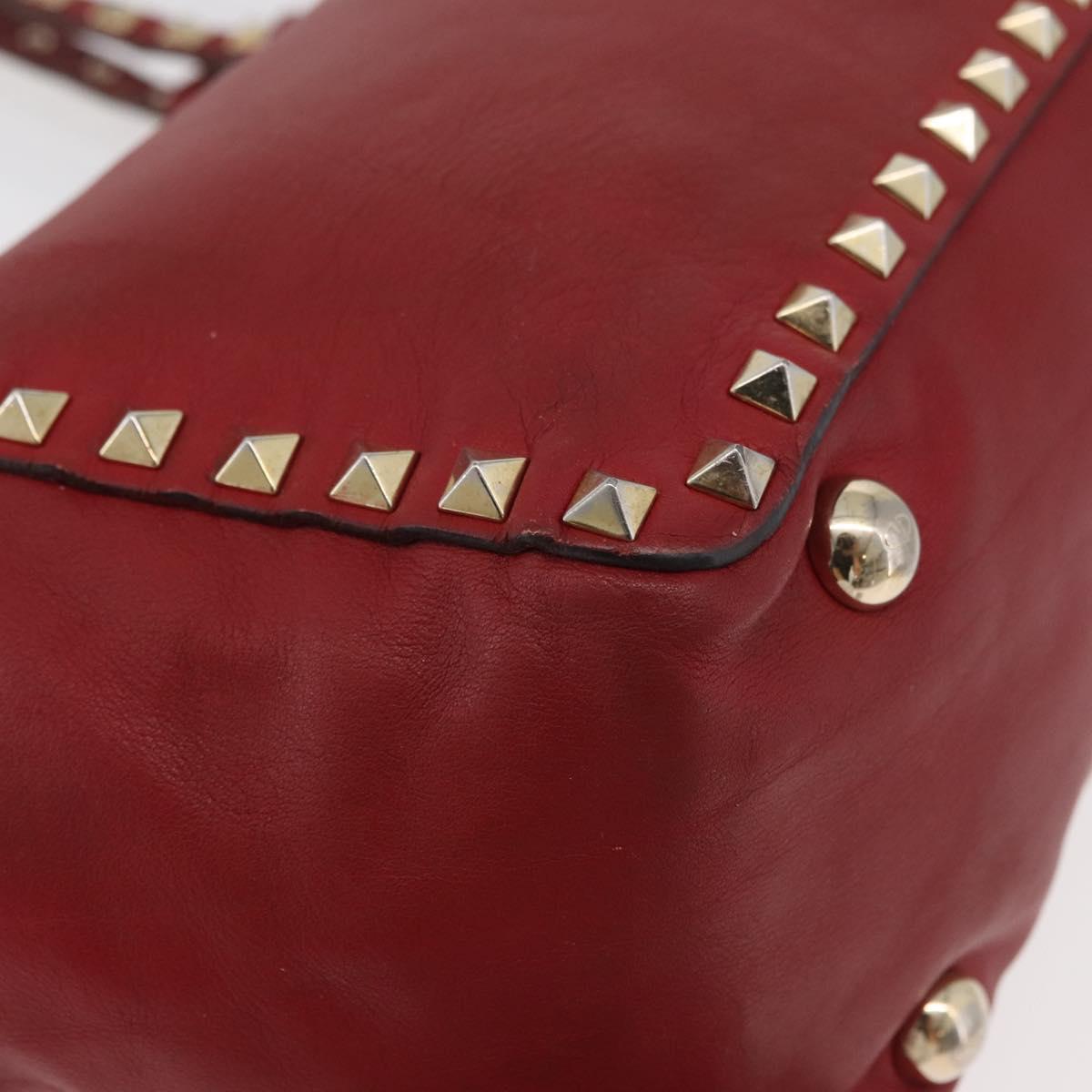 VALENTINO Rock Studs Hand Bag Leather 2way Red Gold Auth BA12287