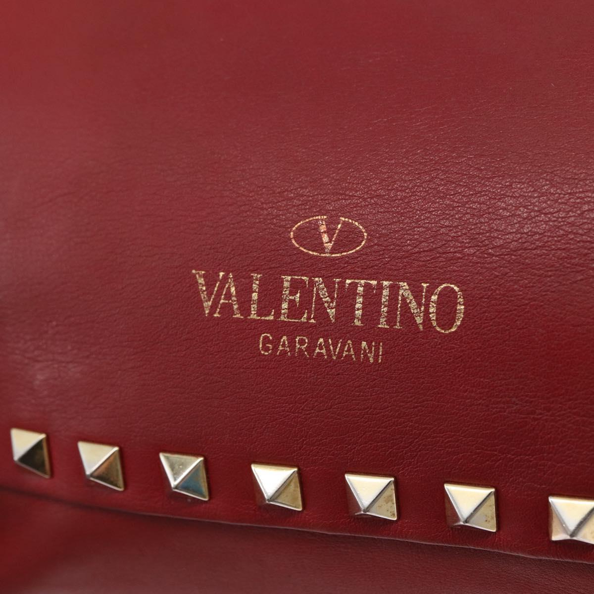 VALENTINO Rock Studs Hand Bag Leather 2way Red Gold Auth BA12287