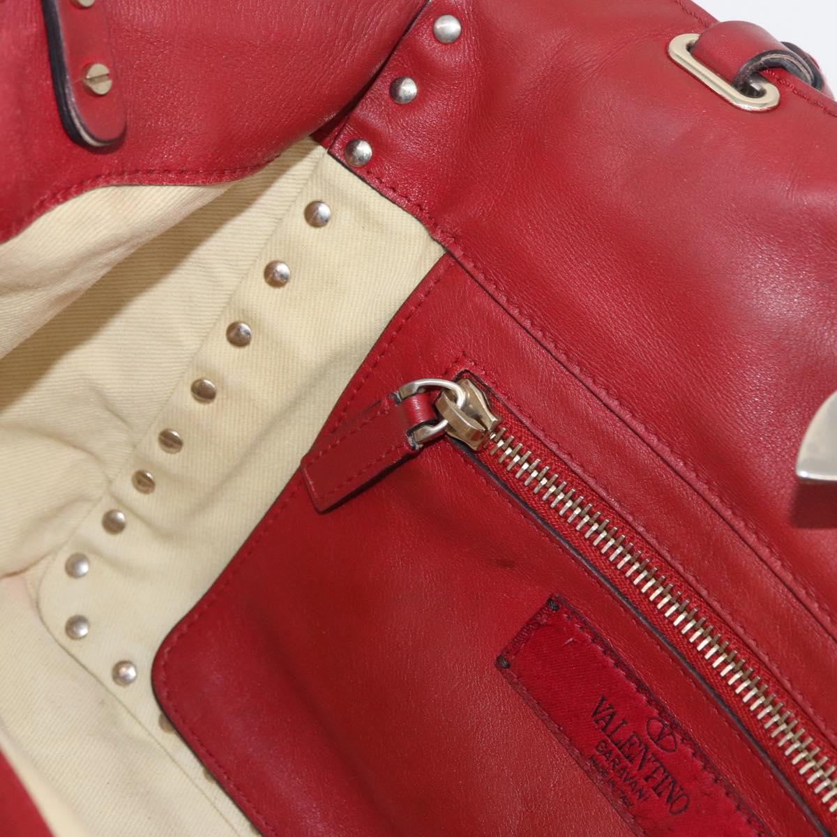 VALENTINO Rock Studs Hand Bag Leather 2way Red Gold Auth BA12287