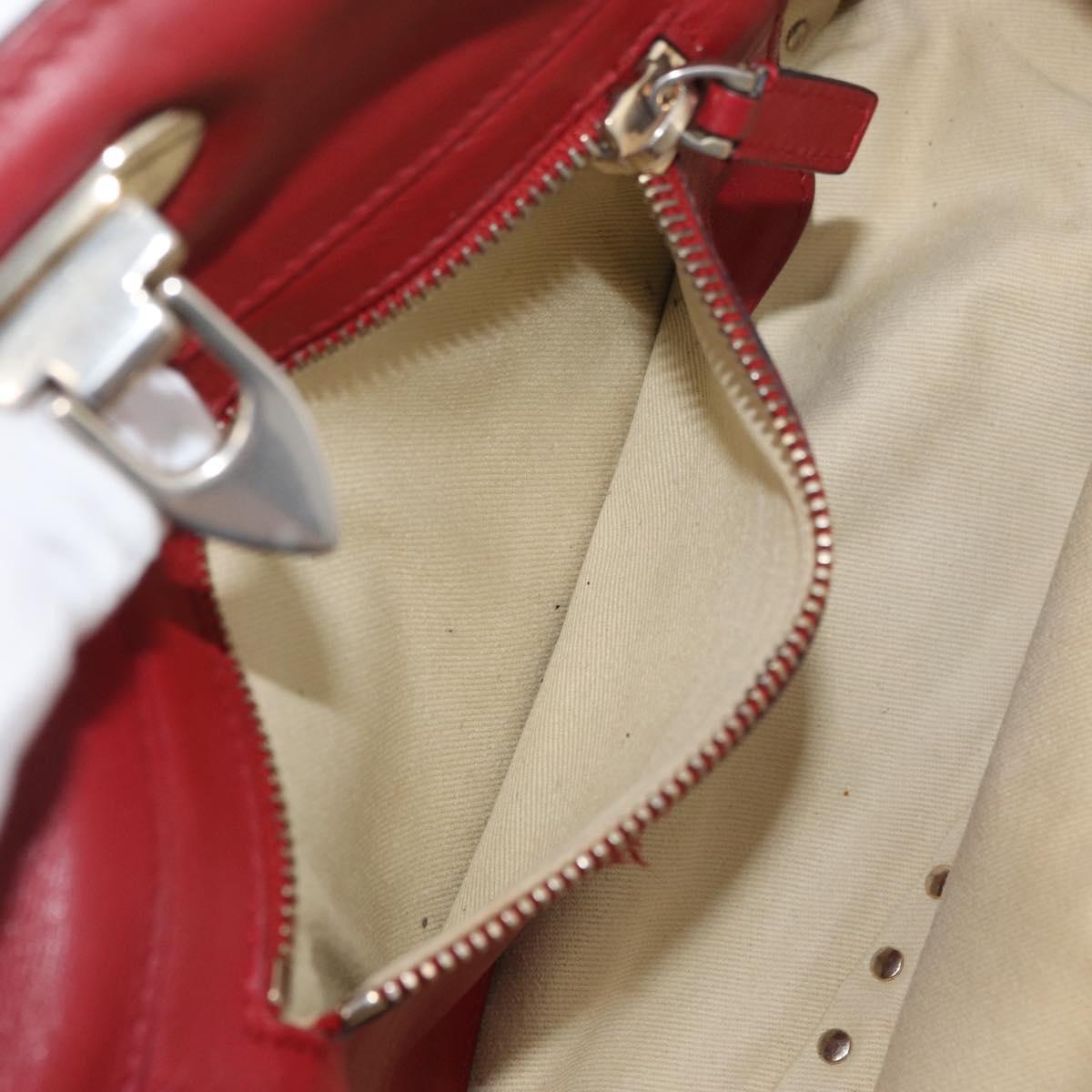 VALENTINO Rock Studs Hand Bag Leather 2way Red Gold Auth BA12287