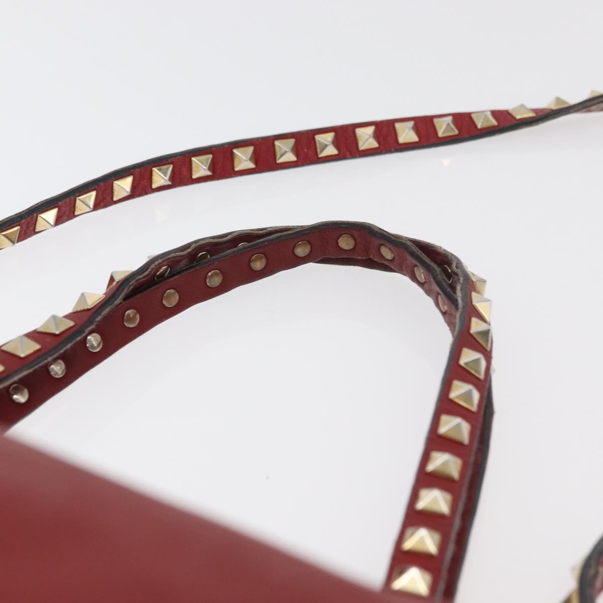 VALENTINO Rock Studs Hand Bag Leather 2way Red Gold Auth BA12287