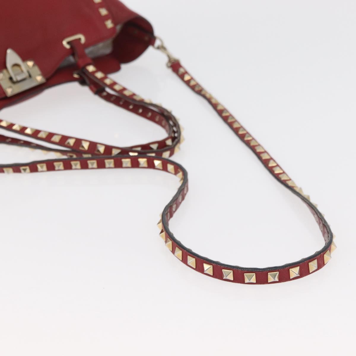 VALENTINO Rock Studs Hand Bag Leather 2way Red Gold Auth BA12287