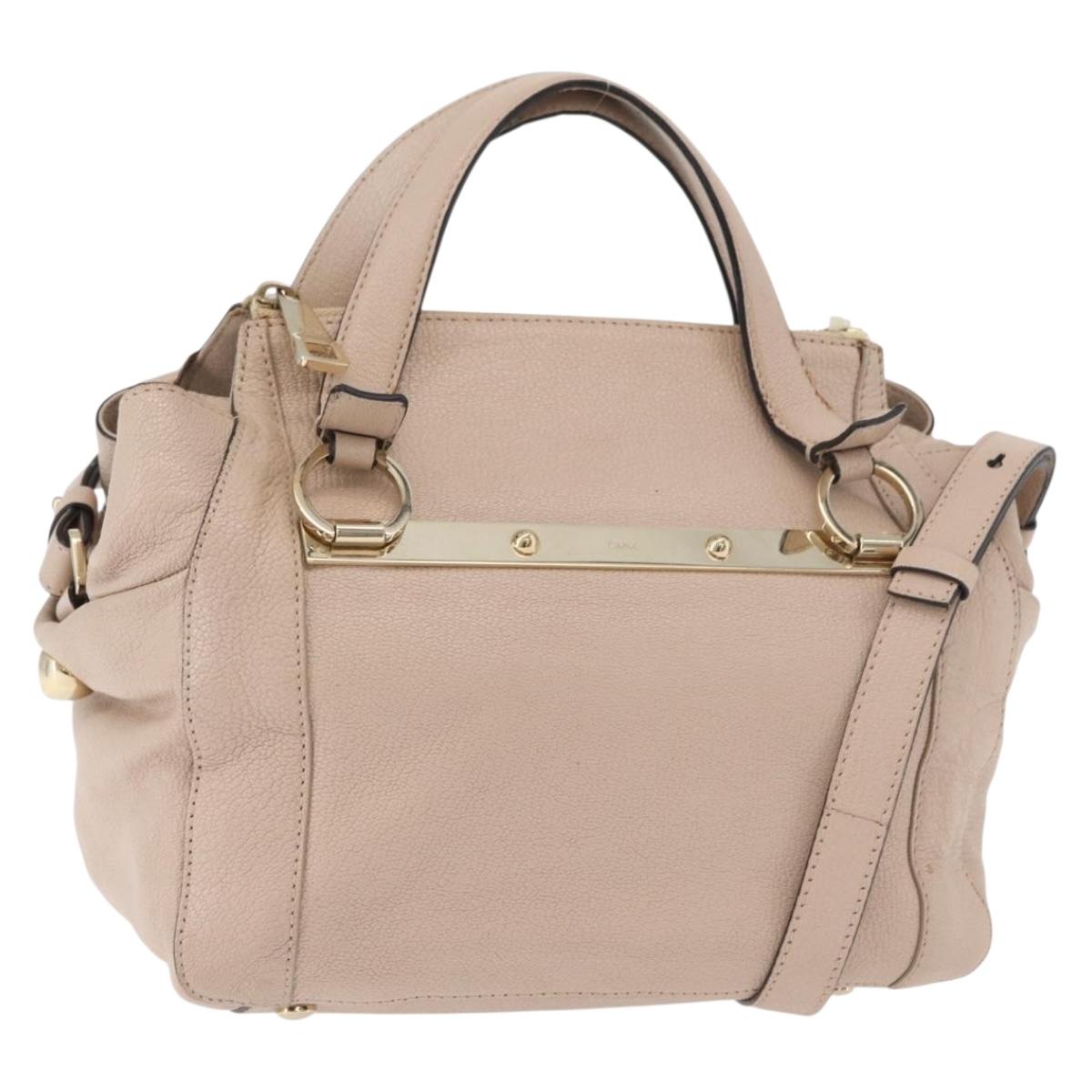 Chloe Hand Bag Leather 2way Beige Gold Auth BA12288A