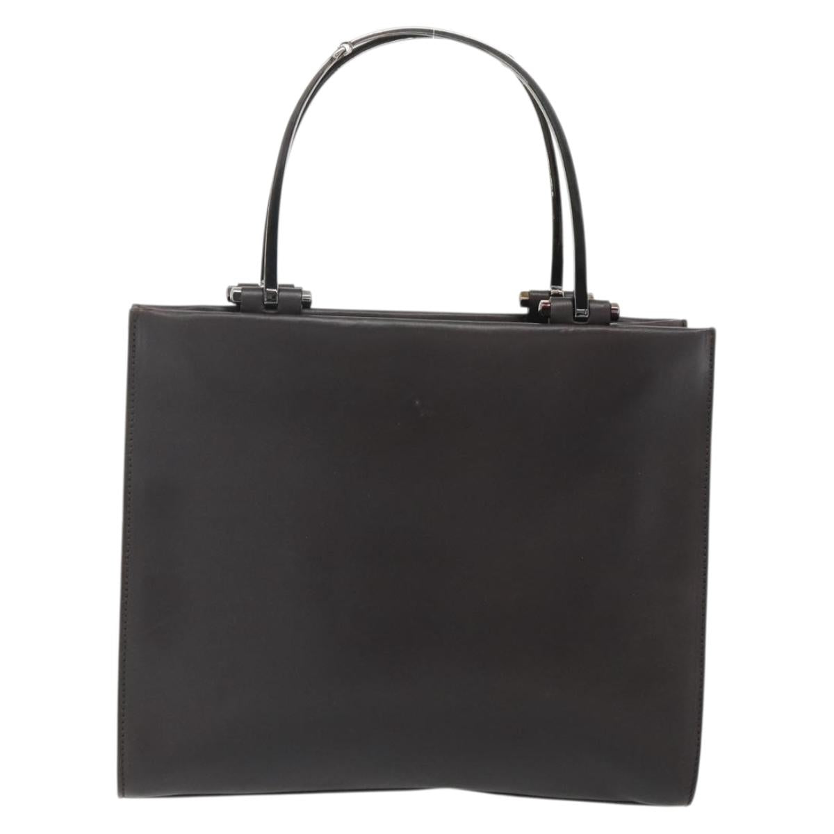 GUCCI Hand Bag Leather Dark Brown Silver 002 1024 Auth BA12290