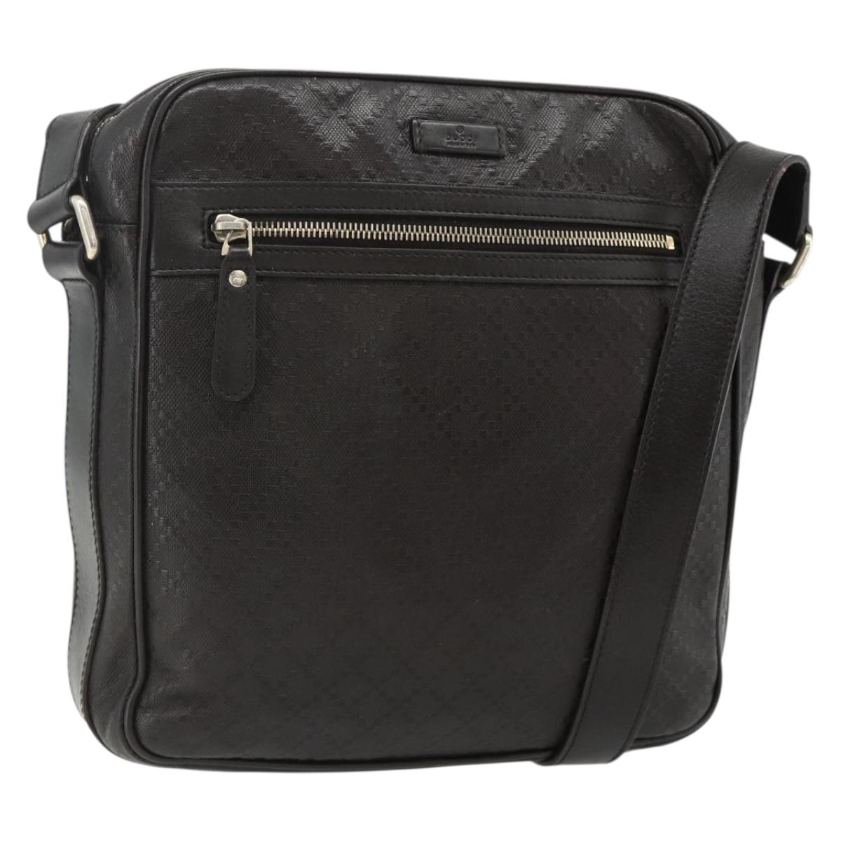 GUCCI Diamante Shoulder Bag Leather Dark Brown Silver 201448 Auth BA12291A