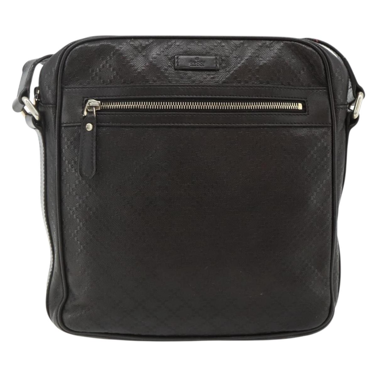 GUCCI Diamante Shoulder Bag Leather Dark Brown Silver 201448 Auth BA12291A