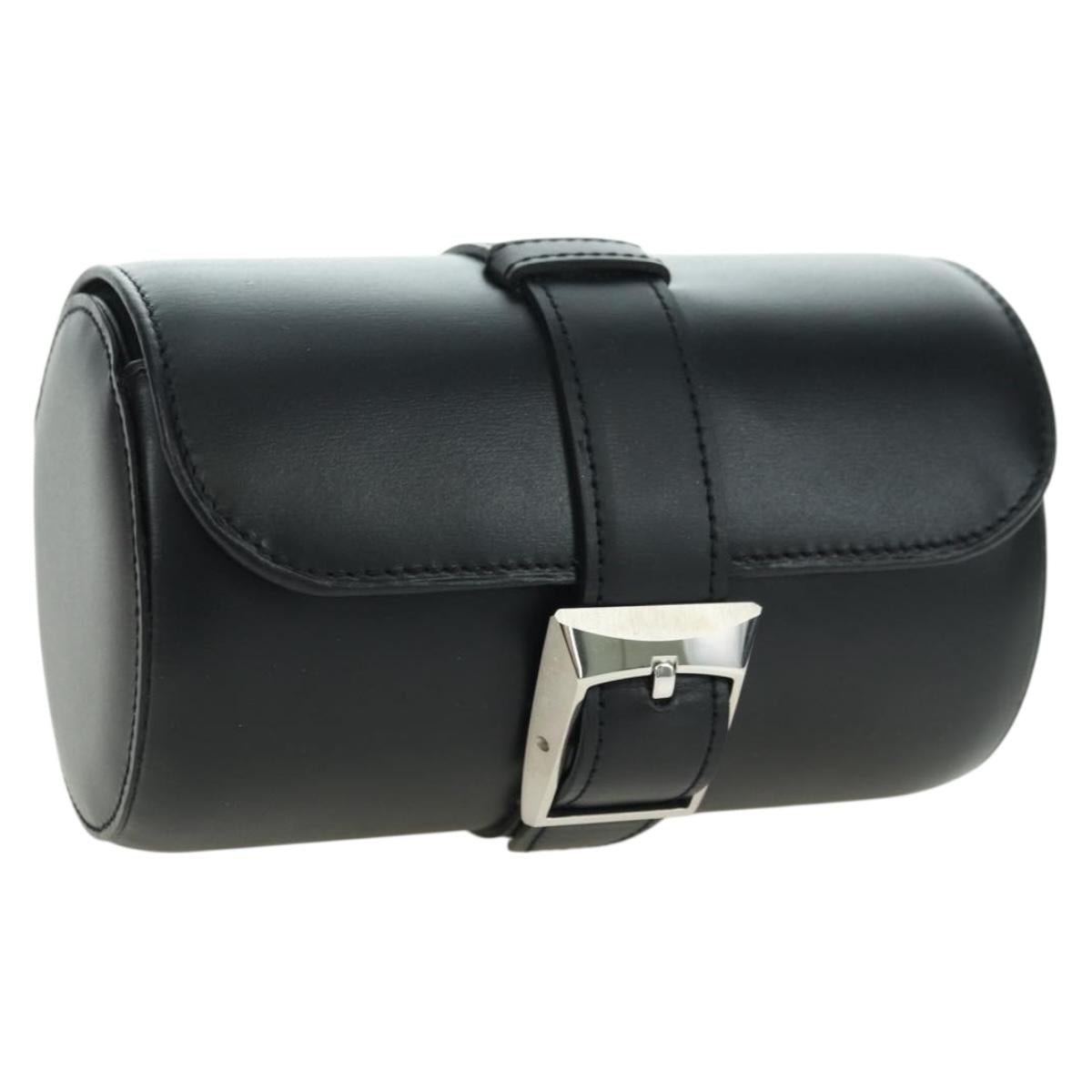 CARTIER Watch Case Leather Black Silver Auth BA12294V