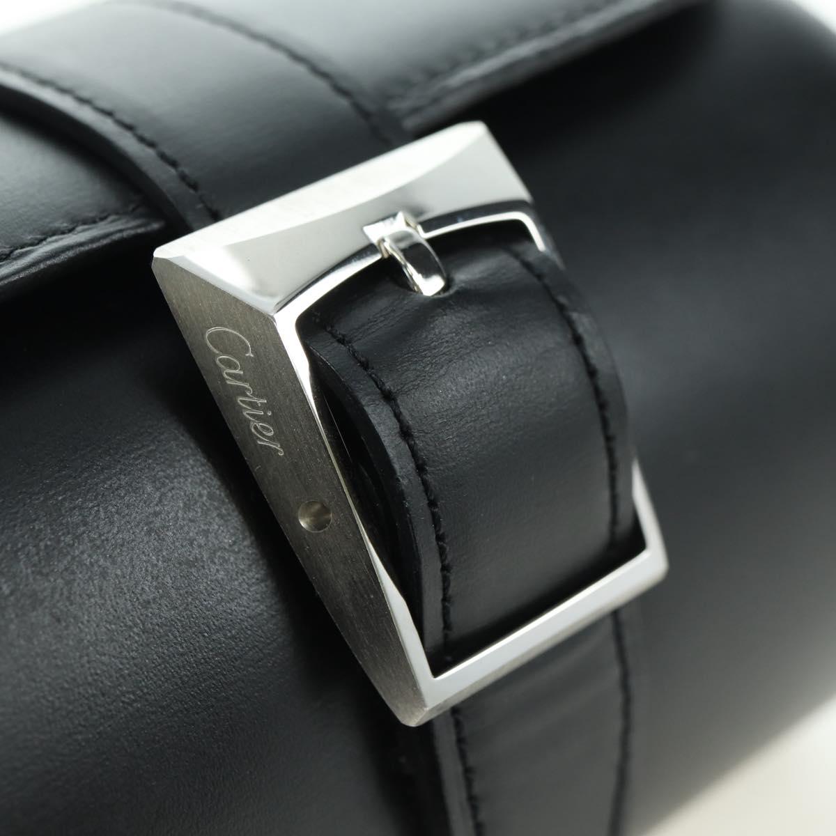 CARTIER Watch Case Leather Black Silver Auth BA12294V