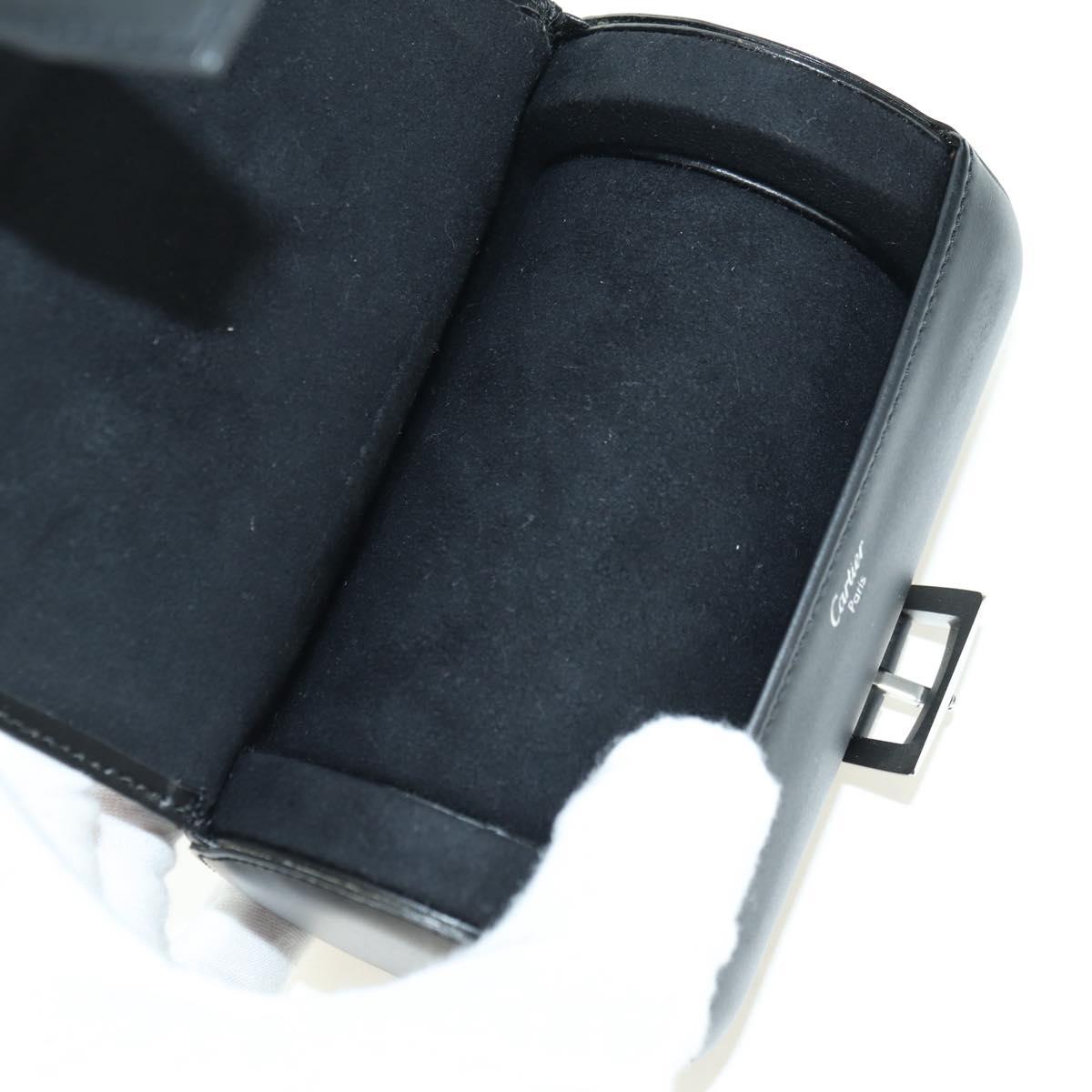 CARTIER Watch Case Leather Black Silver Auth BA12294V