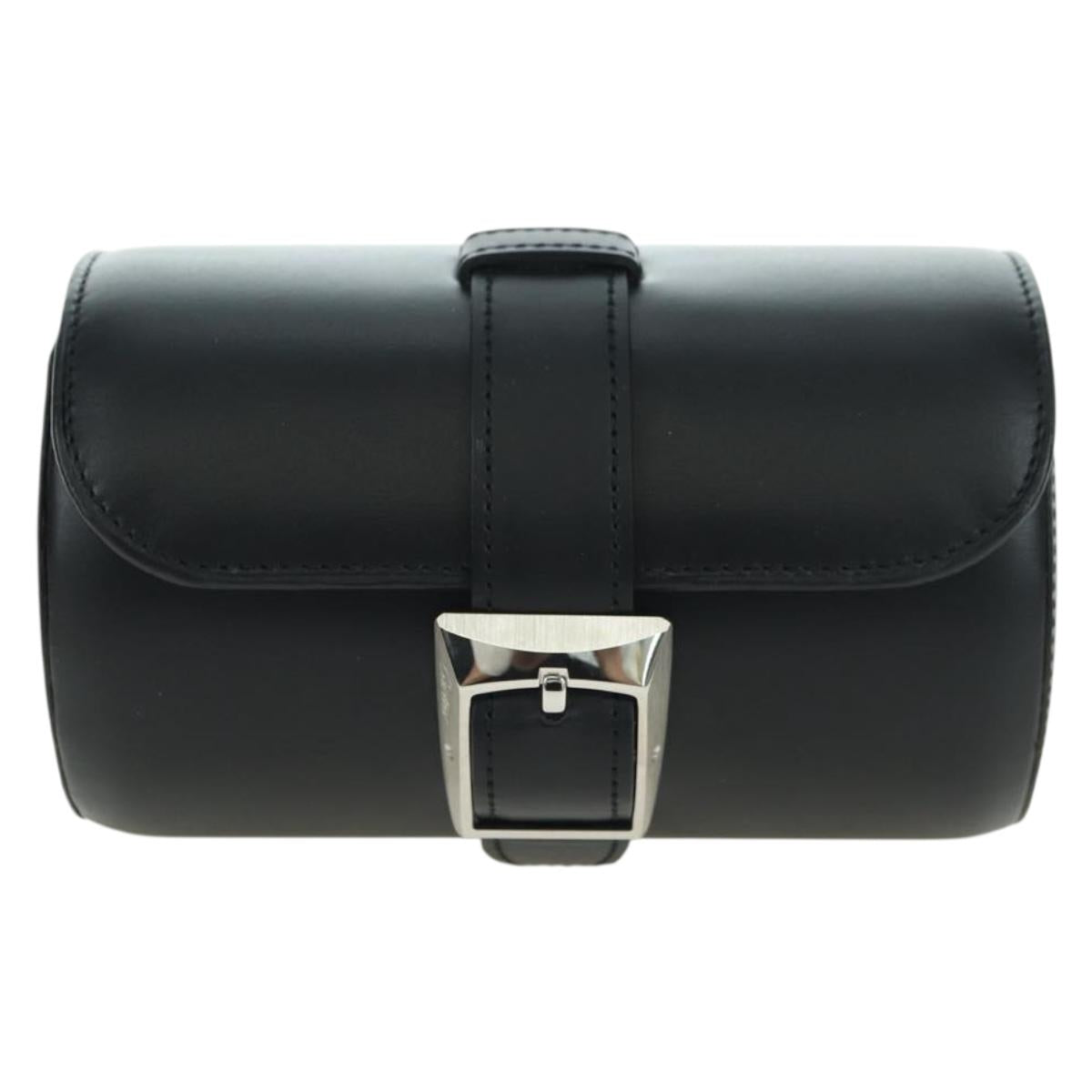 CARTIER Watch Case Leather Black Silver Auth BA12294V