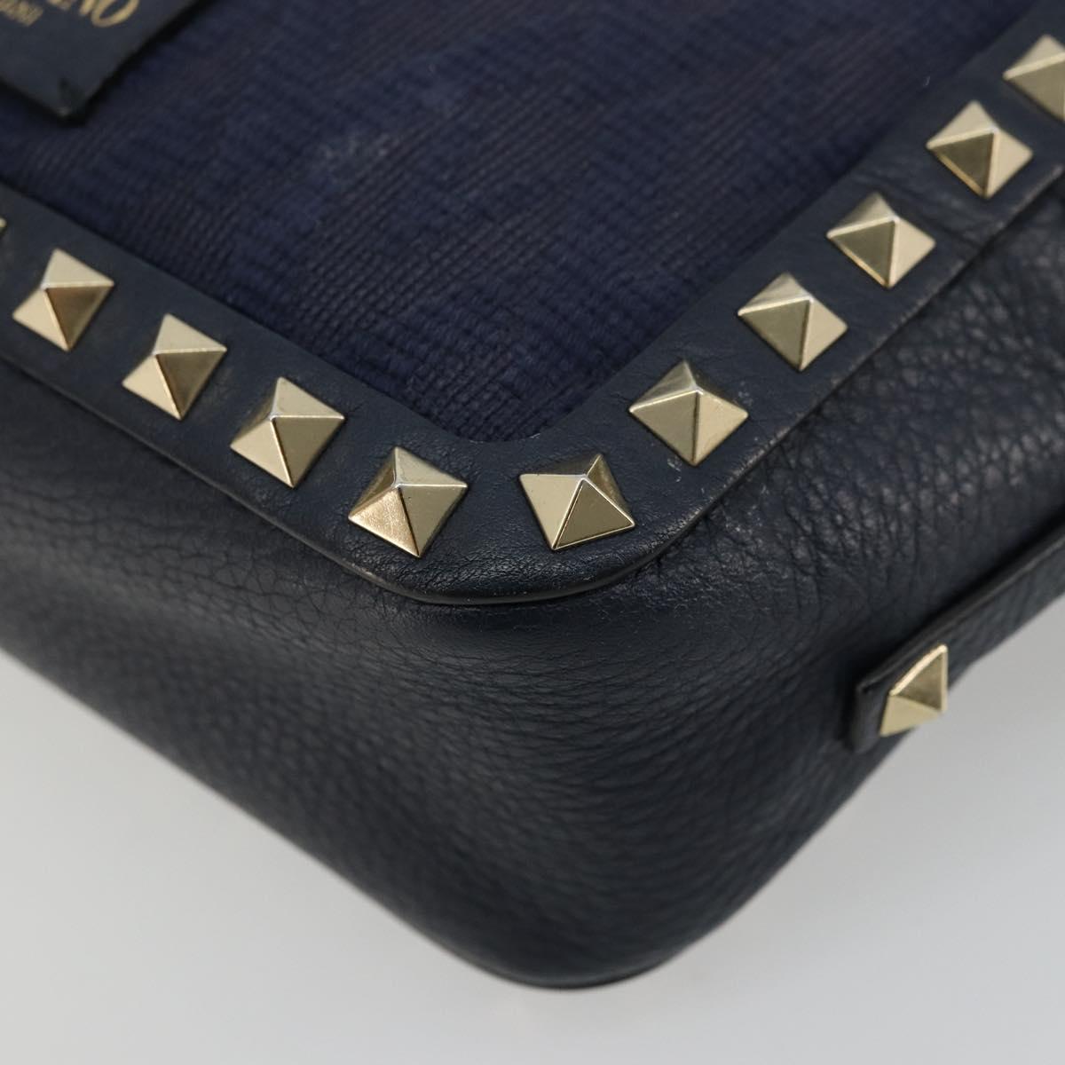 VALENTINO Rock Studs Shoulder Bag Leather Navy Gold Auth BA12296A
