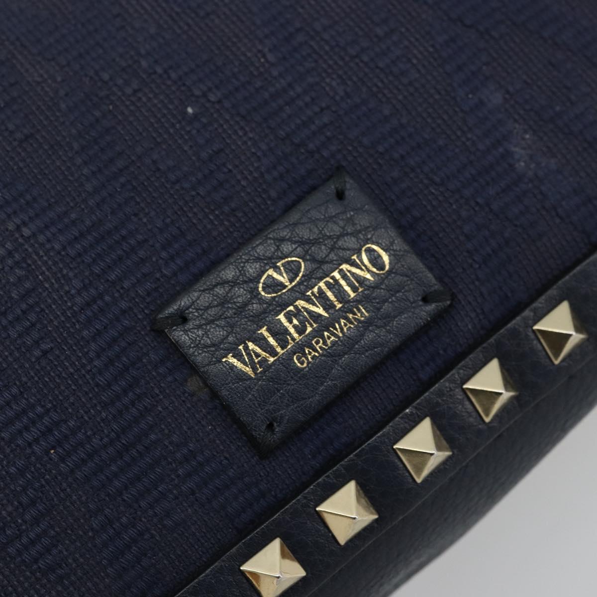 VALENTINO Rock Studs Shoulder Bag Leather Navy Gold Auth BA12296A