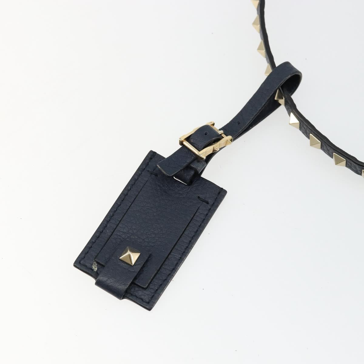 VALENTINO Rock Studs Shoulder Bag Leather Navy Gold Auth BA12296A