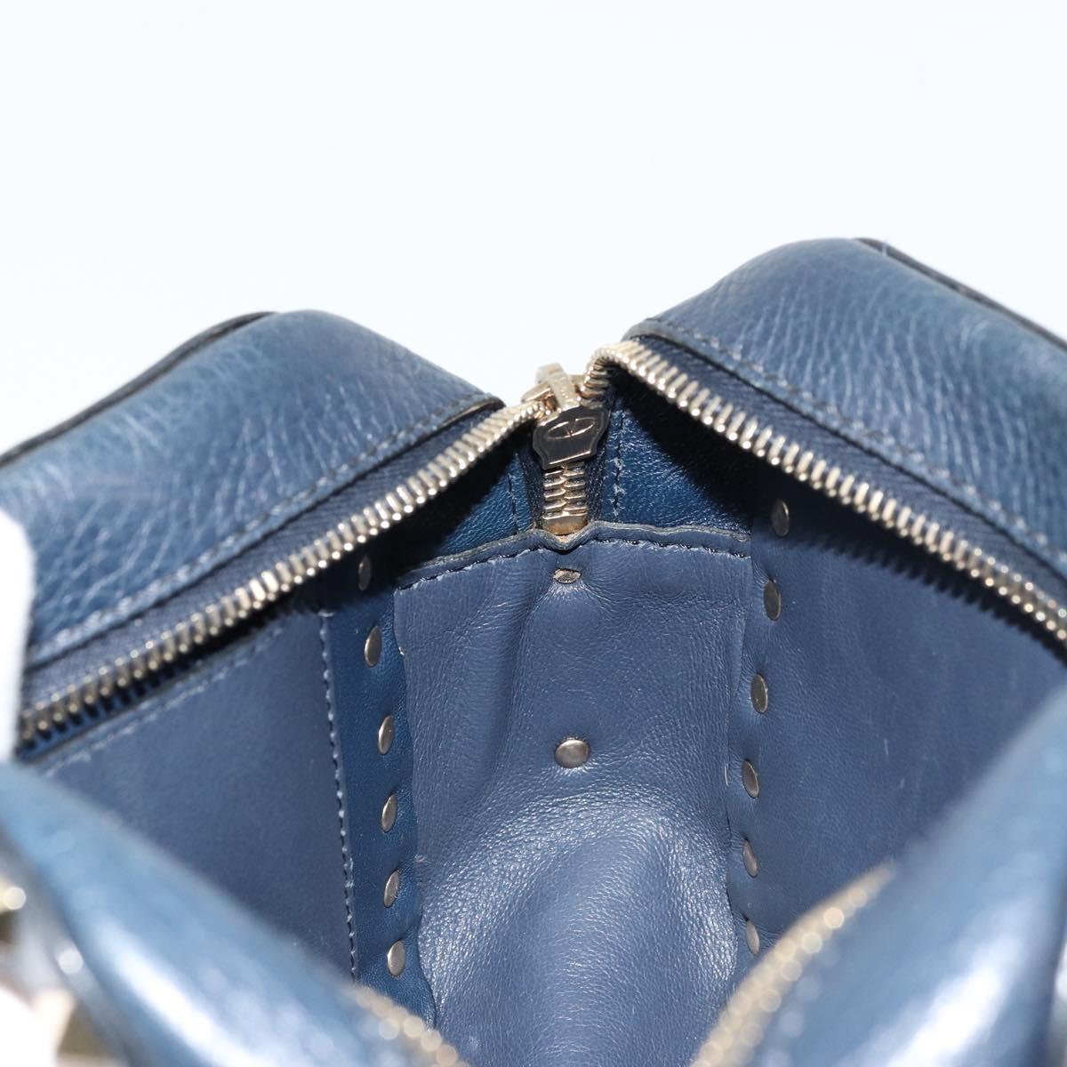 VALENTINO Rock Studs Shoulder Bag Leather Navy Gold Auth BA12296A