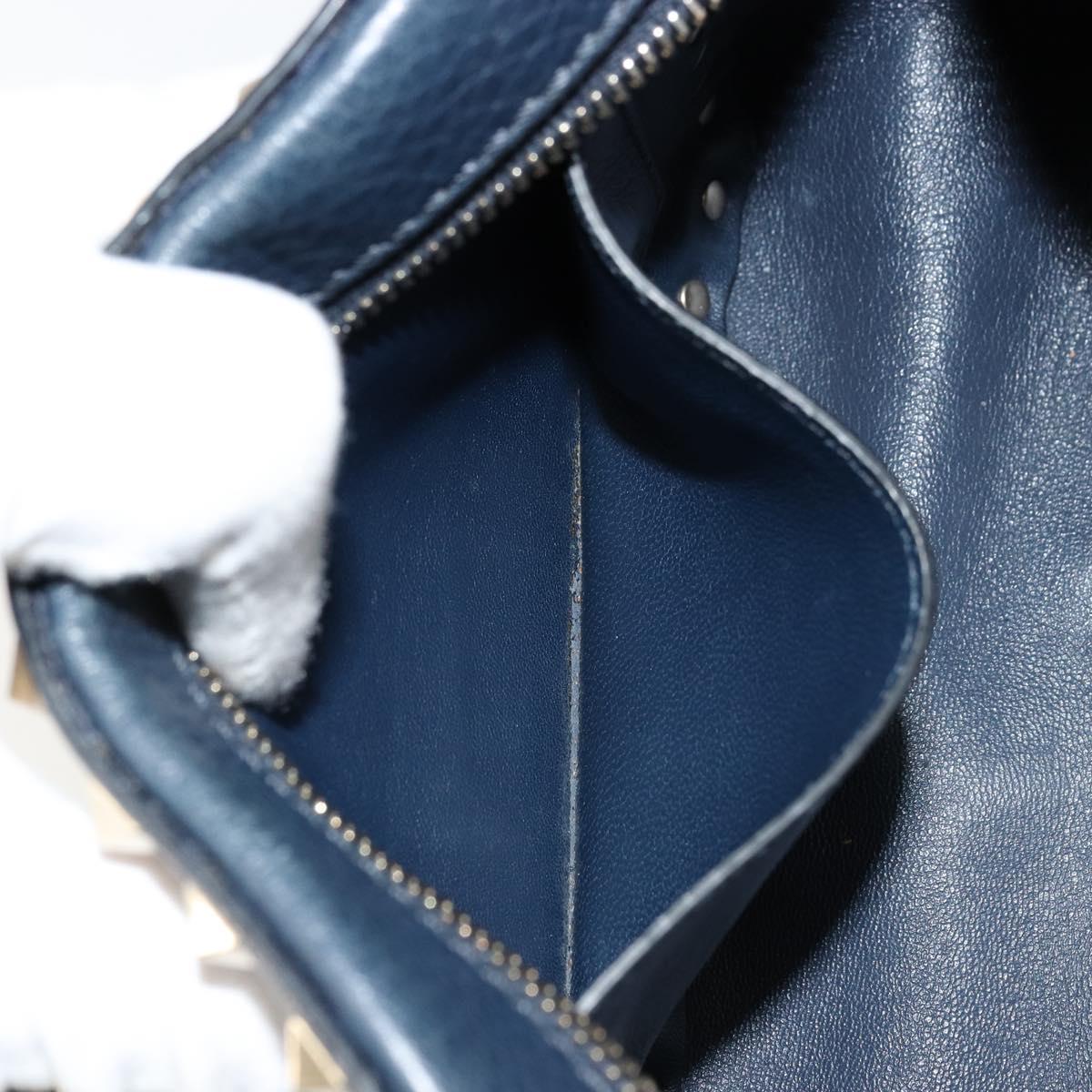 VALENTINO Rock Studs Shoulder Bag Leather Navy Gold Auth BA12296A