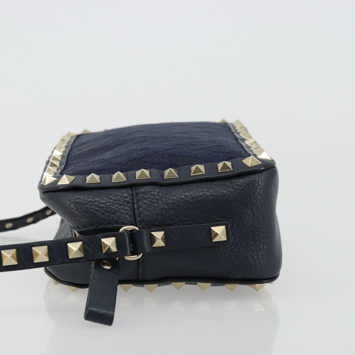 VALENTINO Rock Studs Shoulder Bag Leather Navy Gold Auth BA12296A