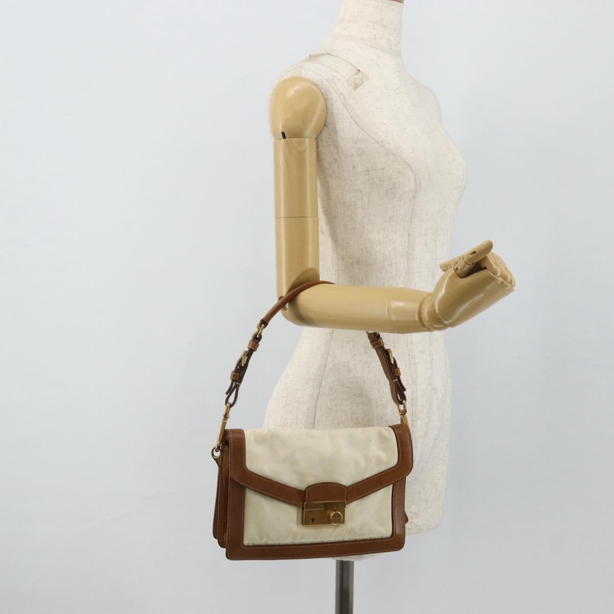 PRADA Shoulder Bag Nylon Ivory Gold Auth BA12301