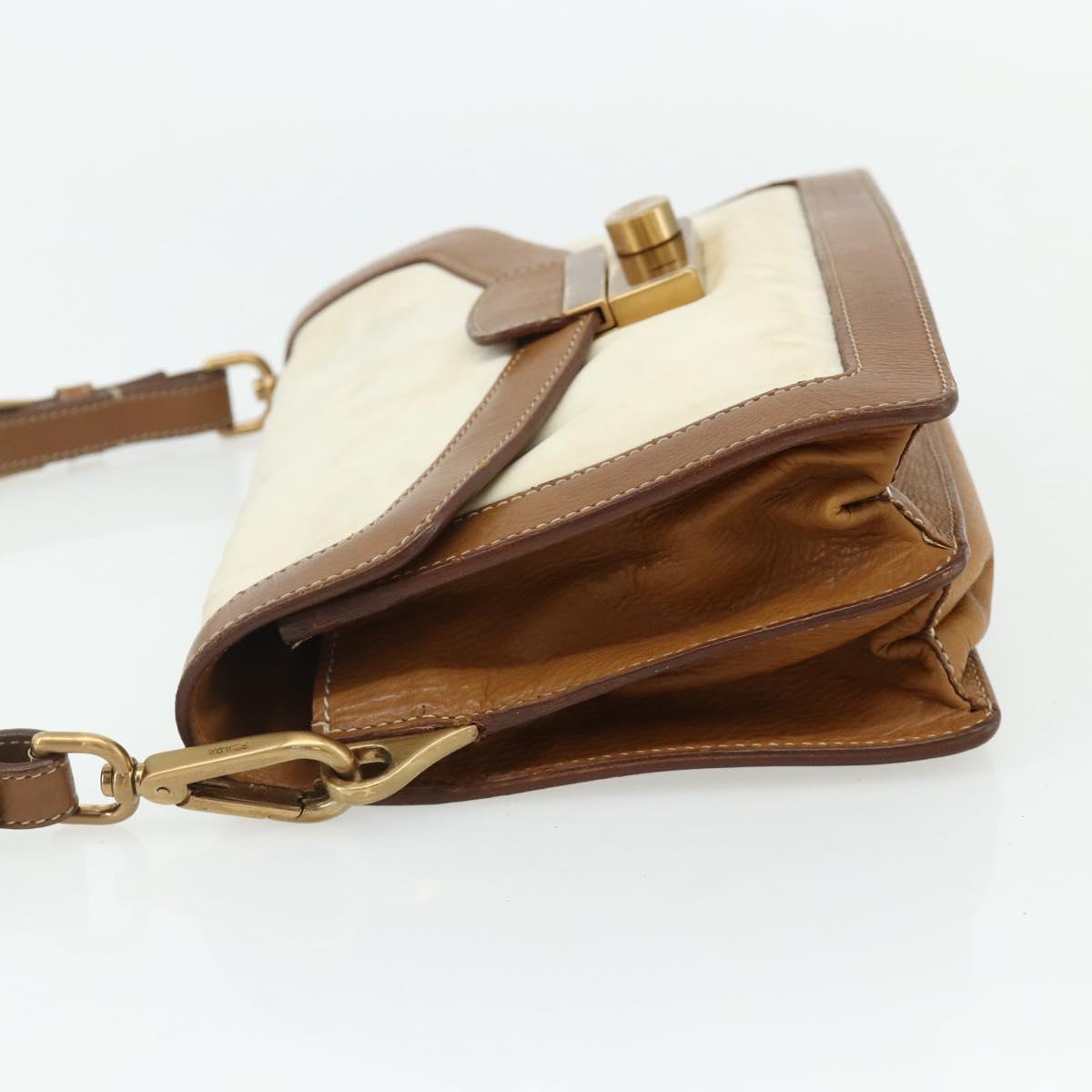 PRADA Shoulder Bag Nylon Ivory Gold Auth BA12301