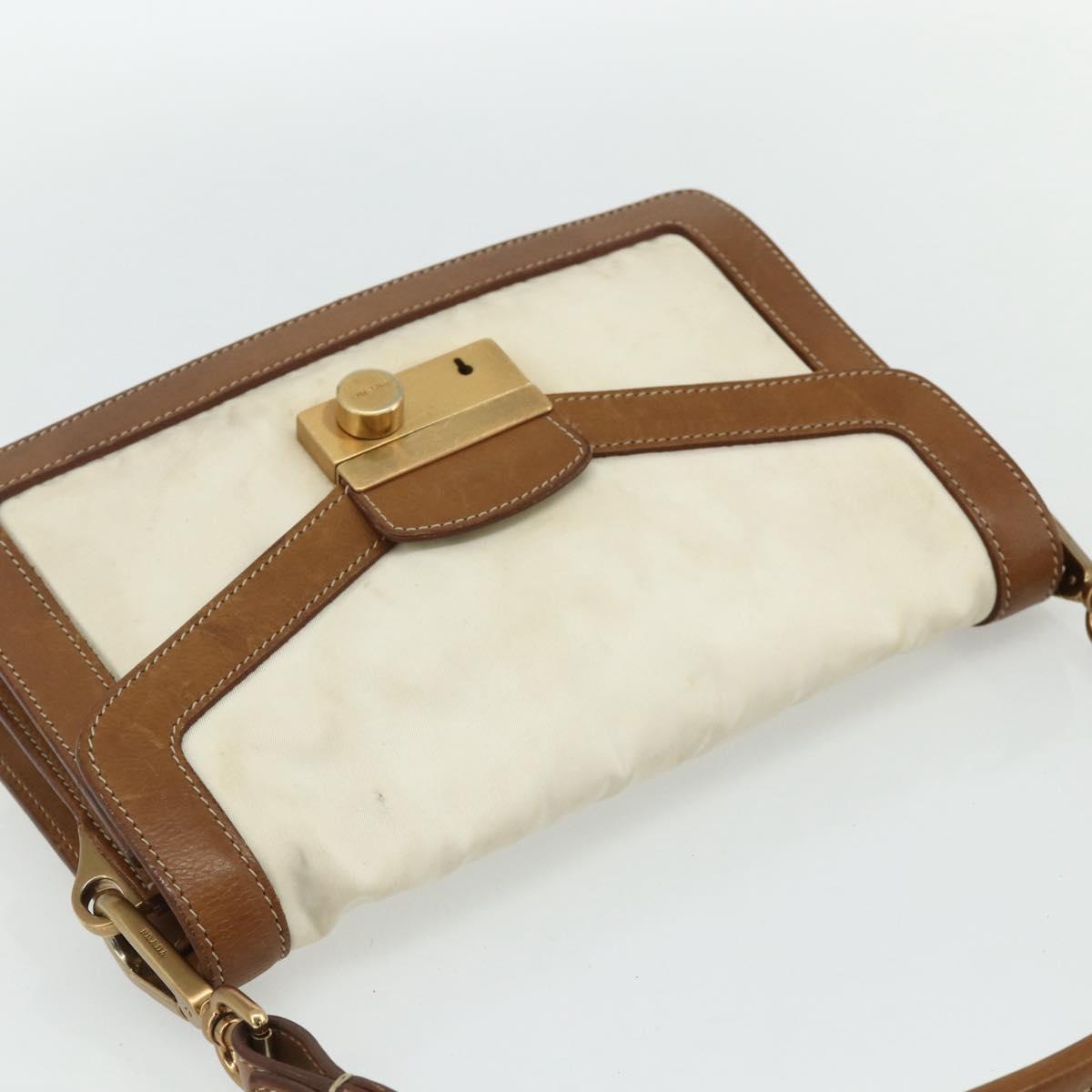 PRADA Shoulder Bag Nylon Ivory Gold Auth BA12301