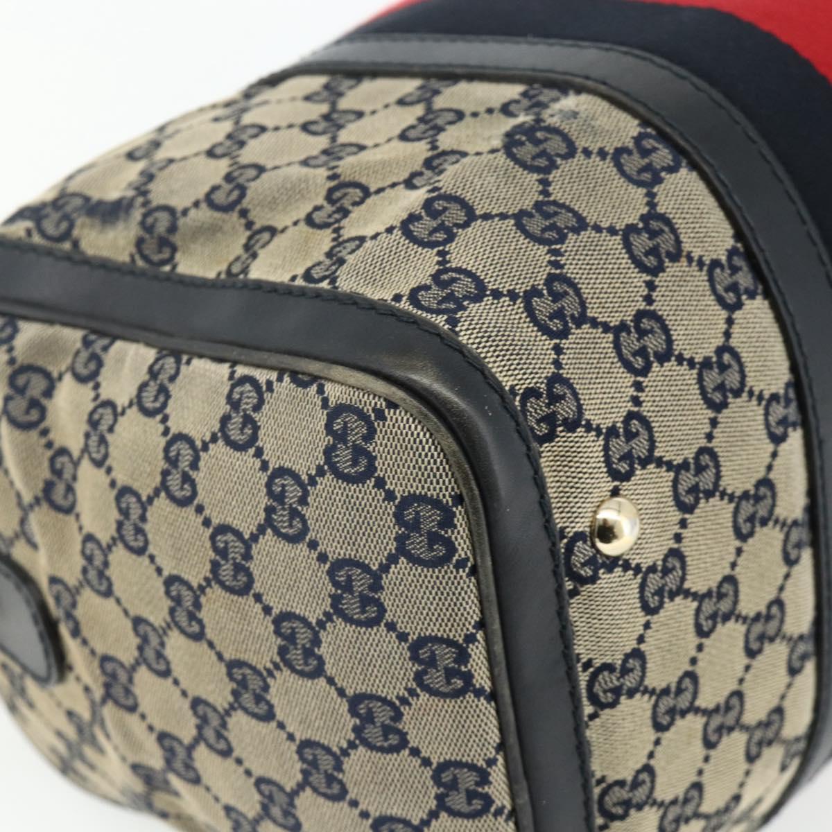 GUCCI GG Canvas Sherry Line Boston Bag 2way Navy Gold 247205 Auth BA12305