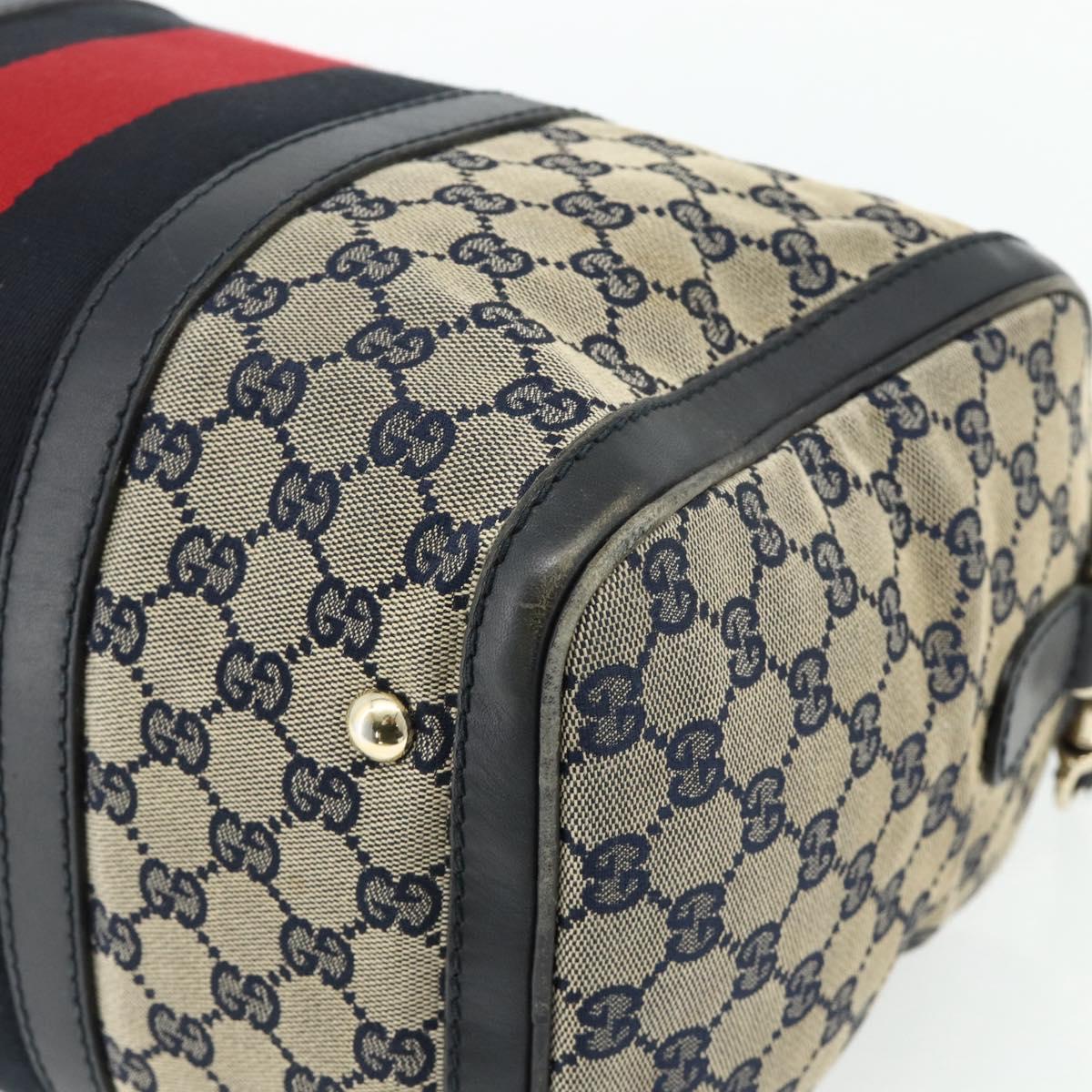 GUCCI GG Canvas Sherry Line Boston Bag 2way Navy Gold 247205 Auth BA12305