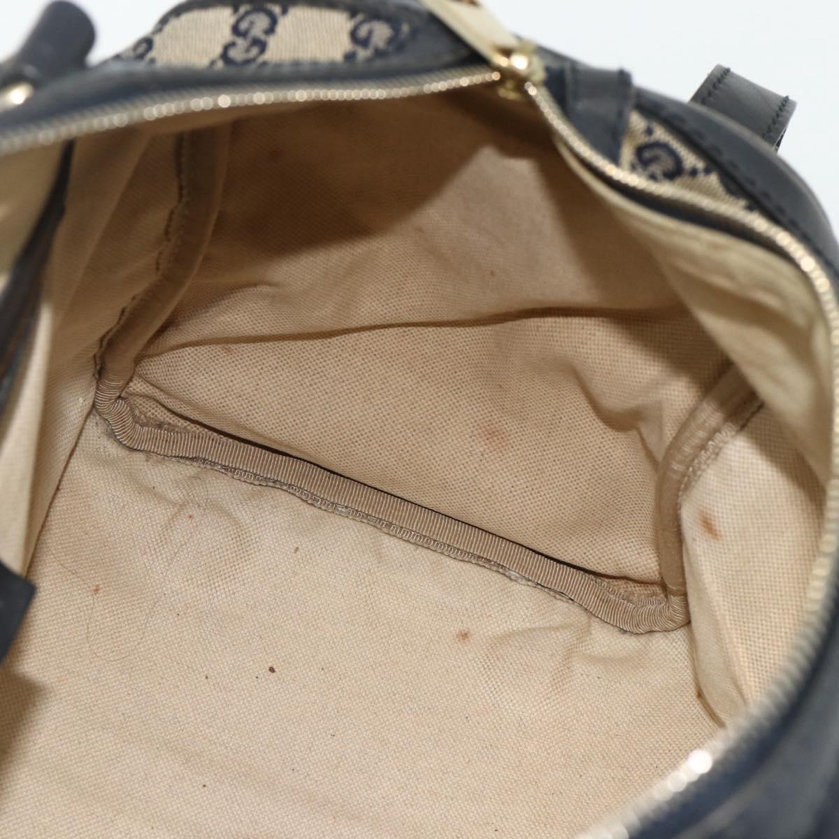 GUCCI GG Canvas Sherry Line Boston Bag 2way Navy Gold 247205 Auth BA12305