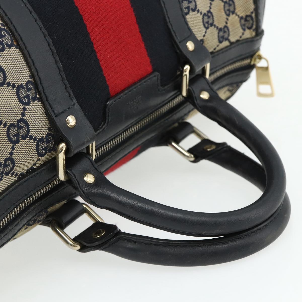 GUCCI GG Canvas Sherry Line Boston Bag 2way Navy Gold 247205 Auth BA12305