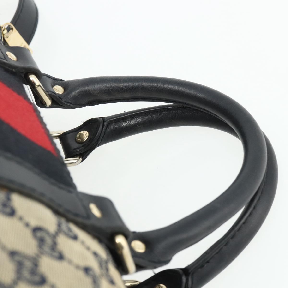 GUCCI GG Canvas Sherry Line Boston Bag 2way Navy Gold 247205 Auth BA12305