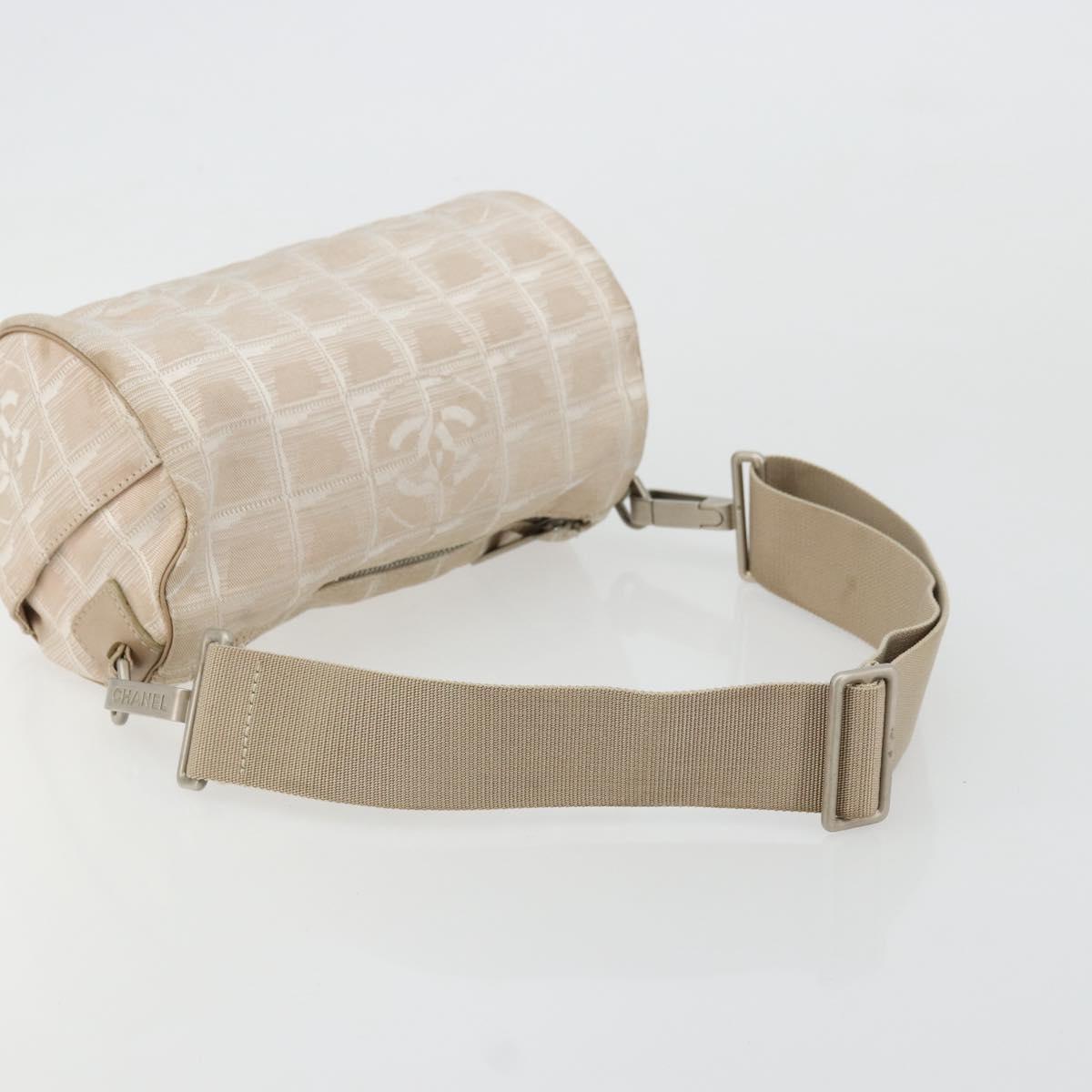 CHANEL New Travel Line Shoulder Bag Nylon Beige Silver CC Auth BA12317
