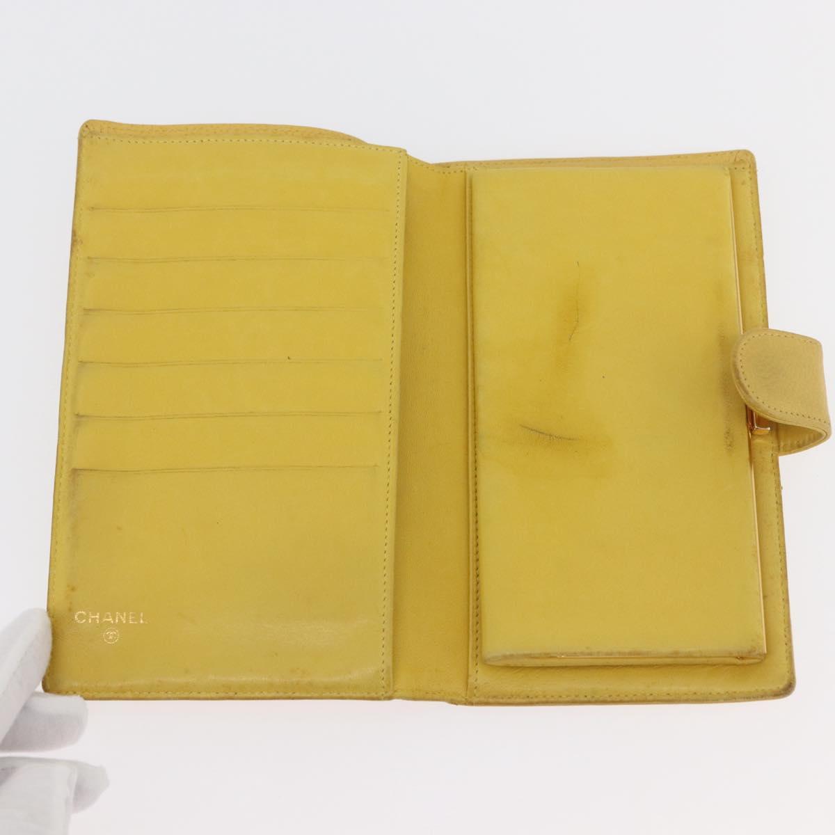 CHANEL COCO Mark Long Wallet Caviar Skin Yellow Gold CC Auth BA12318