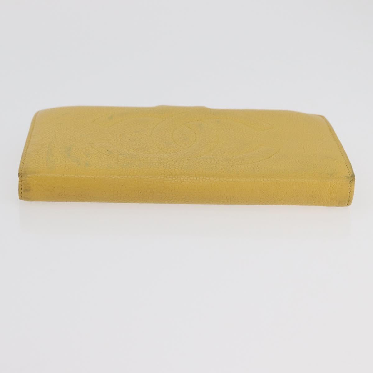 CHANEL COCO Mark Long Wallet Caviar Skin Yellow Gold CC Auth BA12318