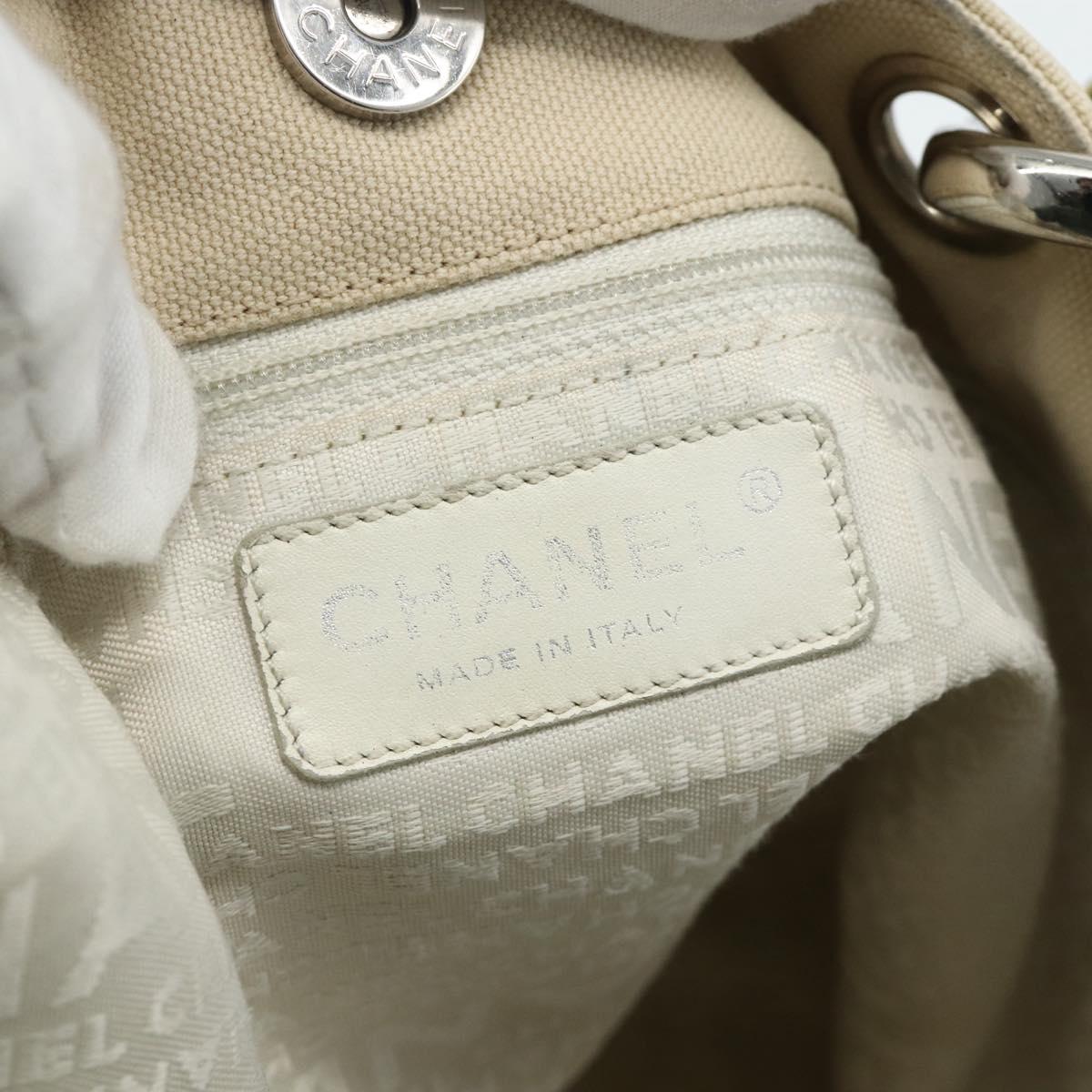 CHANEL Tote Bag Canvas Ivory Silver CC Auth BA12328